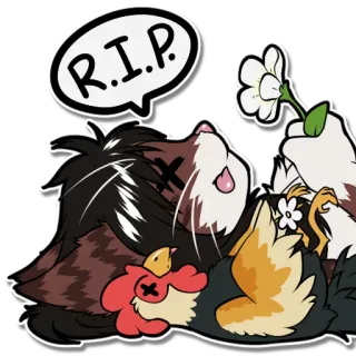 ☠ R.I.P. cat, death, rest in peace, flower, cute, cartoon, animal, bird telegram sticker