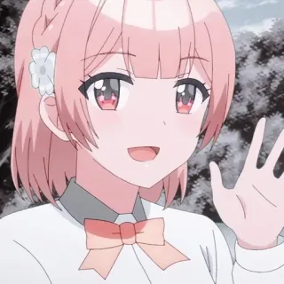 👋 cô gái anime, tóc hồng, vẫy tay, phim hoạt hình, dễ thương, chào hỏi telegram sticker