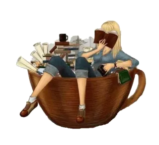📚 woman, book, cup, reading, coffee, girl, teacup telegram sticker