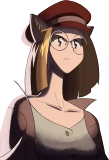 😕 mujer, chica, anime, dibujo animado, gafas, sombrero, retrato whatsapp sticker