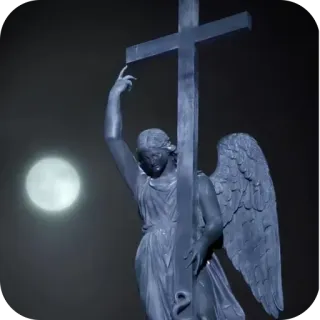 🫥 angel, statue, cross, moonlight, night, religion, spiritual telegram sticker