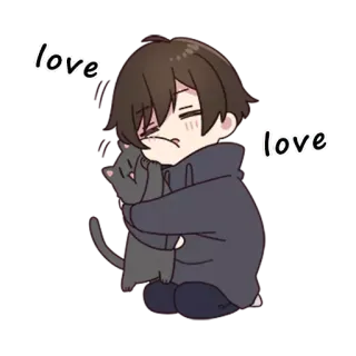 😫 love love amore, gatto, abbraccio, anime, cartoni animati, carino telegram sticker
