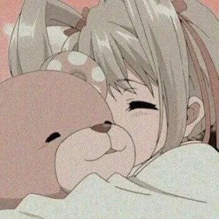 🥰 Anime Mädchen, Teddybär, Kawaii, Süß, Verschlafen, Chibi, Cartoon telegram sticker