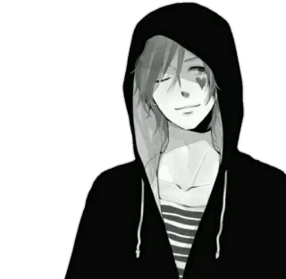 😊 Anime, Manga, Felpa con cappuccio, Cuore, Personaggio, Bianco e nero telegram sticker