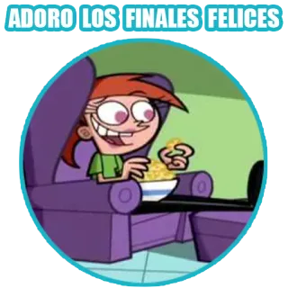 ☺️ Vicky The Fairly OddParents ADORO LOS FINALES FELICES การ์ตูน, วิกกี้, พ่อมดแม่มดตัวจิ๋ว, จบแบบมีความสุข, สเปน, เก้าอี้ telegram sticker