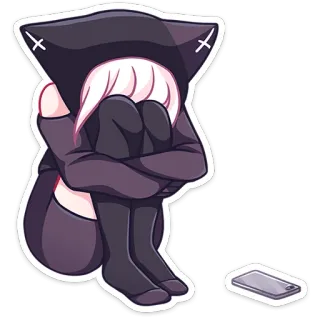 😣 аниме, девочка, кошачьи ушки, грустный, плачущий, кавай, милый telegram sticker
