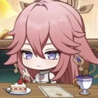 ✌ Yae Miko Genshin Impact anime, video game, fox, cute, cake, girl telegram sticker