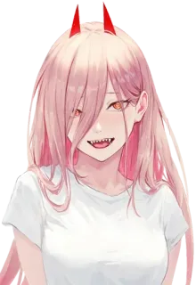 😈 Power Chainsaw Man anime, manga, Power, Chainsaw Man, demon, horns, pink hair telegram sticker