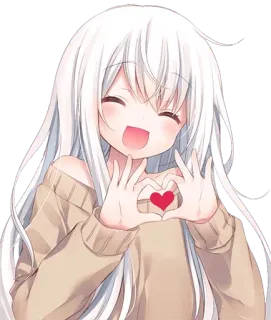 💕 สาวอนิเมะ, หัวใจ, น่ารัก, การ์ตูน, ผมขาว telegram sticker