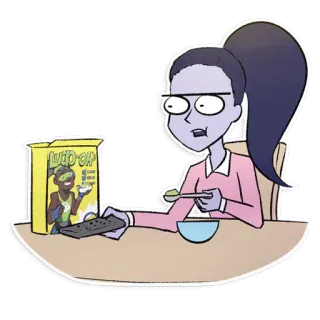 😟 LIVID-OH! cartoon, breakfast, cereal, eating, woman telegram sticker