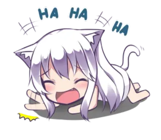 😂 HA HA HA riendo, lindo, anime, chica gato, chibi, feliz, orejas de gato, gracioso whatsapp sticker