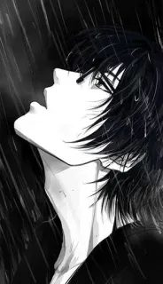 🌟 anime, manga, rain, sad, emo, portrait, black and white telegram sticker