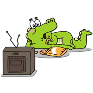 📺 cartoon, alligator, crocodile, tv, snacks, lazy, cute, green telegram sticker