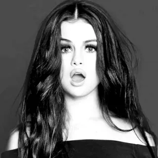 😮 Selena Gomez Selena Gomez, cantora, atriz, preto e branco, celebridade telegram sticker