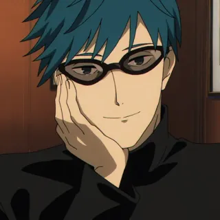 🥂 anime, kính, nhân vật, tóc xanh, nam telegram sticker