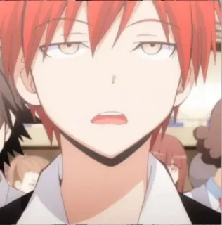 ✨ Karma Akabane Assassination Classroom anime, red hair, smug, teenager, school telegram sticker