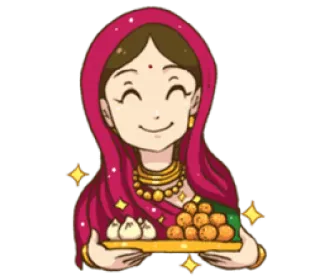 ❤️ indiano, mulher, tradicional, comida, sobremesa, feliz, cultura telegram sticker