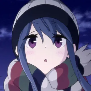😯 Rin Shima Laid-Back Camp Anime, Desenho animado, Personagem, Inverno, Cachecol, Gorro telegram sticker