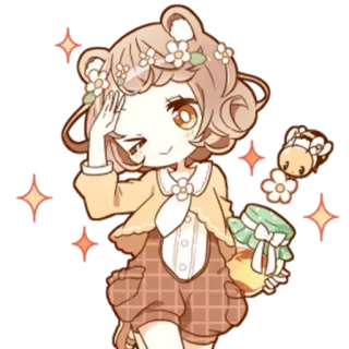 🐝 anime, cute, chibi, kawaii, bear, honey, flowers telegram sticker