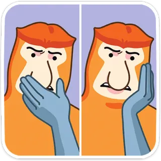 🤨 ลิง, ลิงจมูกยาว, ผิดหวัง, ตบ, สัตว์ telegram sticker
