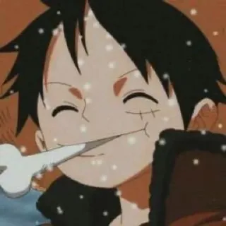 😀 Monkey D. Luffy One Piece Anime, Monkey D. Luffy, One Piece, Kreskówki, Zima, Śnieg telegram sticker
