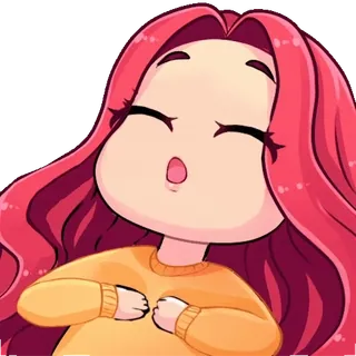 🏹 мультфильм, девочка, персонаж, милый, розовые волосы, желтый свитер telegram sticker