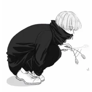 🌱 动漫, 漫画, 黑白, 人物, 花 telegram sticker