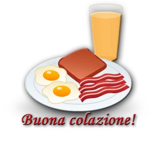 🍳 Buona colazione! завтрак, итальянский, яйца, бекон, тост, апельсиновый сок telegram sticker