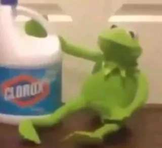 🥲 Kermit Kermit the Frog, meme, Clorox, cleaning, puppet, internet meme telegram sticker