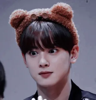 🦧 orang, potret, topi beruang, imut, korea, muda, idola whatsapp sticker