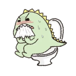 🎋 dinosaure, toilette, malade, contrarié, maladie, dessin animé, drôle, mignon telegram sticker