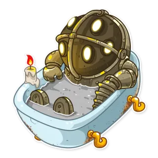 🛀 Big Daddy Bioshock videogame, BioShock, Big Daddy, banho, gaming, personagem, adesivo telegram sticker