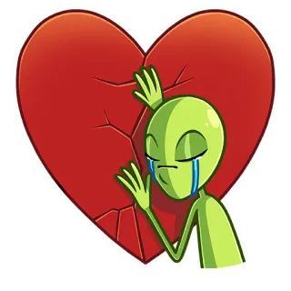 ❤️ Alien, gebrochenes Herz, traurig, weinend, emotional, Herzschmerz, Cartoon telegram sticker