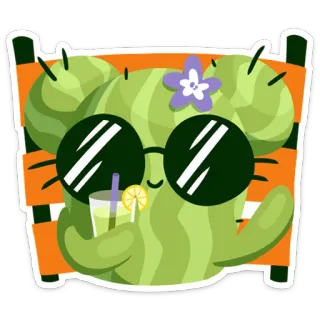 😎 cacto, verão, praia, relaxamento, sol, óculos de sol, cocktail, desenho animado whatsapp sticker