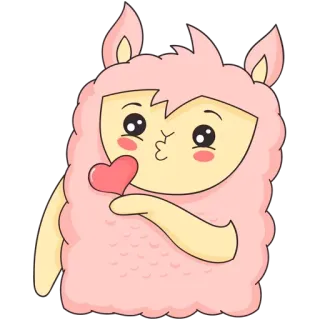 😘 lama, cœur, mignon, rose, dessin animé, amour, animal, kawaii telegram sticker