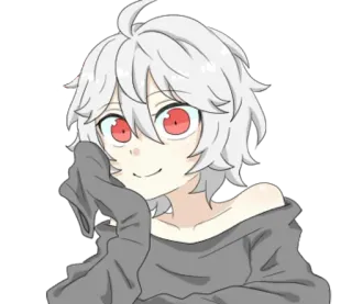 😚 Anime, Garçon, cheveux blancs, yeux rouges, sourire, mignon, Manga whatsapp sticker