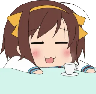 ☕ anime, cute, kawaii, sticker, cartoon, sleepy, drink, Haruhi Suzumiya telegram sticker