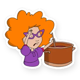 😓 donna, cartone animato, cucinare, mescolare, pentola, capelli arancioni telegram sticker