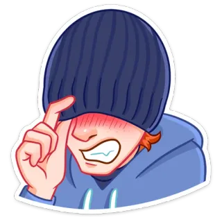 😅 Phim hoạt hình, Người, Mũ beanie, Xấu hổ, Cử chỉ tay, Meme telegram sticker