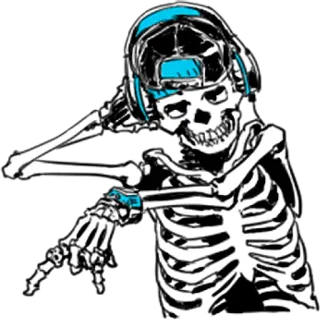🎧 squelette, écouteurs, dab, bleu, casquette, os, cool, musique telegram sticker