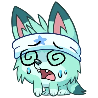 🎲 Dessin animé, Animal, Loup, Blessé, Étourdi, Bandé, Kawaii telegram sticker