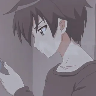 🐾 Anime, Chico, Personaje, Mira el móvil, Arte digital telegram sticker