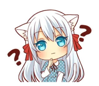 ❓ Anime, Chibi, Katzenohren, Fragezeichen, Verwirrt, Süß telegram sticker