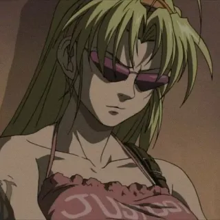 😠 Revy Black Lagoon JUSTICE Anime, Sonnenbrille, Frau, Blond, Waffe whatsapp sticker