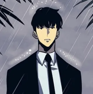 🕳 Sung Jinwoo Solo Leveling アニメ, マンファ, 俺だけレベルアップ, ソン・ジンウ, キャラクター, 黒髪, スーツ whatsapp sticker