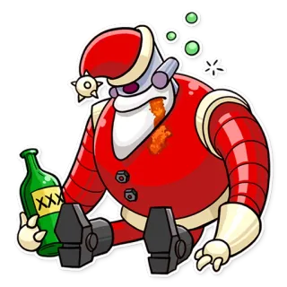 🍾 XXX robot, papá noel, borracho, alcohol, botella, dibujos animados, fiesta, vacaciones telegram sticker