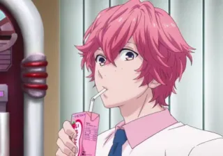 🥤 Anime, Ragazzo, Capelli rosa, Bevanda, Kawaii telegram sticker