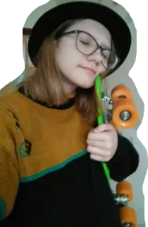💕 Frau, Porträt, Skateboard, Hut, Brille, Casual telegram sticker