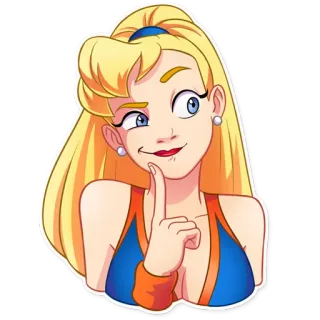 🤔 blond, weiblich, Cartoon, Frau, blonde Haare, grinsend telegram sticker