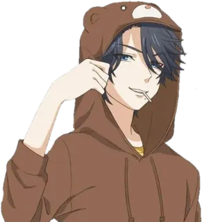 🚧 อนิเมะ, น่ารัก, เสื้อฮู้ด, หมี, อมยิ้ม telegram sticker